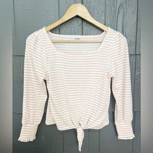 Girls Blush and Cream Striped Long Sleeve Top with front tie